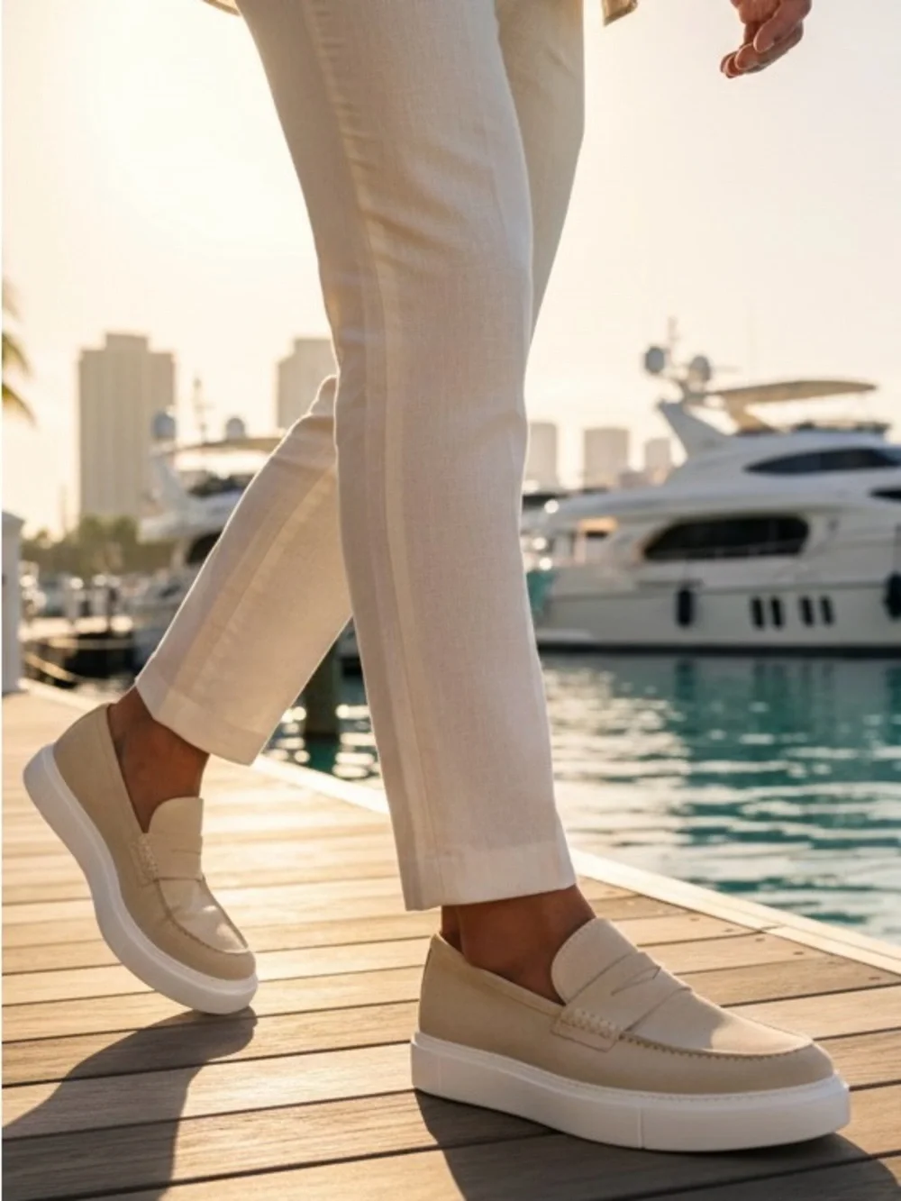 Beige Suede Penny Loafers for Men